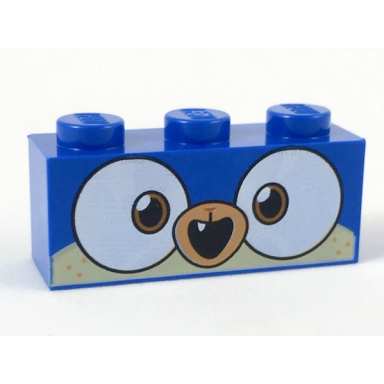 blue brick 1 x 3 with dog face wide dark orange eyes medium nougat muzzle open mouth with 1 tooth pattern