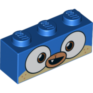 blue brick 1 x 3 with dog face wide dark orange eyes medium nougat muzzle open mouth crooked smile with 1 tooth pattern