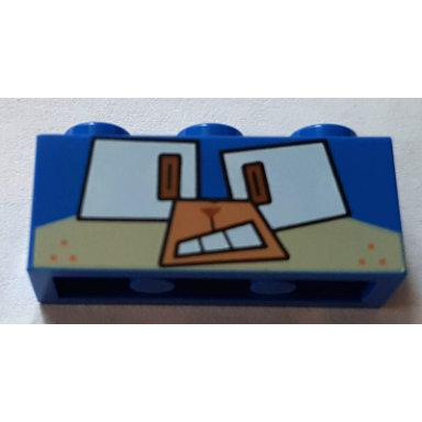blue brick 1 x 3 with dog face angry mouth open and square eyes pattern puppycorn