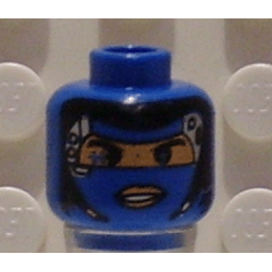 blue minifigure head alien with robot female lips pattern