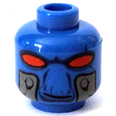blue minifigure head alien sw duros with large red eyes dark blue facial lines dark bluish gray breathing tube ports slight grin pattern