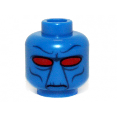 blue minifigure head alien sw duros with large red eyes dark blue cheek and forehead lines neutral pattern
