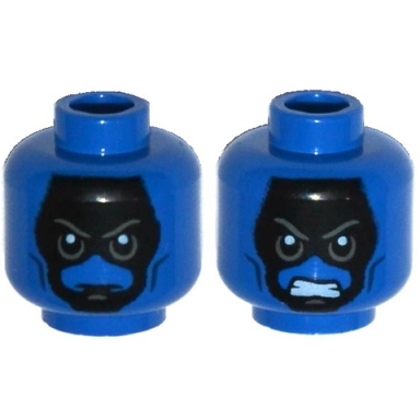 blue minifigure head dual sided alien black face gray eyebrows angry mouth closed bared teeth pattern