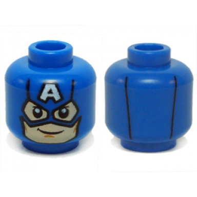 blue minifigure head male mask with eye holes and letter a on forehead smile pattern captain america
