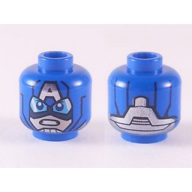 blue minifigure head goggles and letter a on forehead pattern captain america
