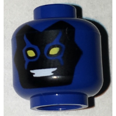 blue minifigure head alien mask black with yellow eyes and white teeth pattern blue beetle