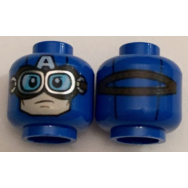 blue minifigure head balaclava with dark brown and gold goggles white a light nougat face pattern