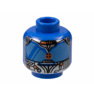 blue minifigure head alien with blue eye mask large red dot pattern