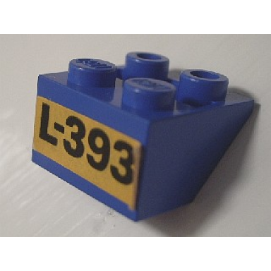 blue slope inverted 45 2 x 2 with solid round bottom tube with black l-393 on yellow background pattern sticker - set 393-1