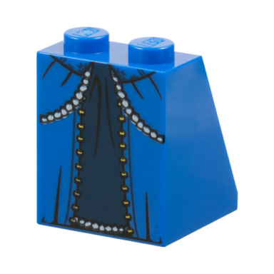 blue slope 65 2 x 2 x 2 with bottom tube with minifigure dress skirt robe layered with dark blue panel pattern