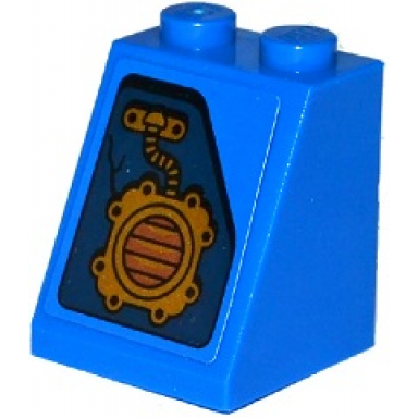 blue slope 65 2 x 2 x 2 with bottom tube with crack and gold mechanical coupling pattern model right side sticker - set 70754