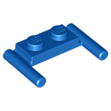 blue plate modified 1 x 2 with bar handles - flat ends low attachment