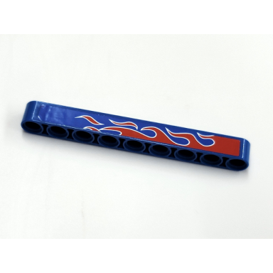 blue technic liftarm thick 1 x 9 with red and white flame pattern model left side sticker - set 8182