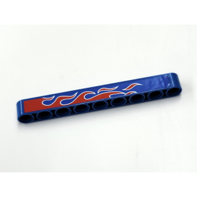 blue technic liftarm thick 1 x 9 with red and white flame pattern model right side sticker - set 8182