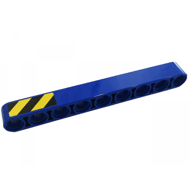 blue technic liftarm thick 1 x 9 with black and yellow danger stripes pattern side a sticker - set 42128
