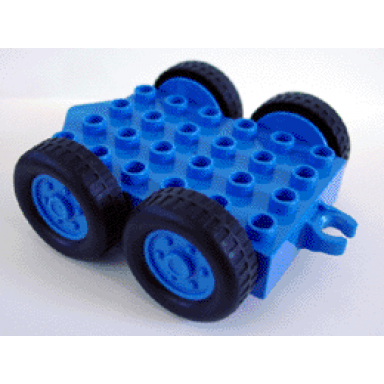 blue duplo trailer flatbed 4 x 6 with hitch ends and 4 wheels with black tires