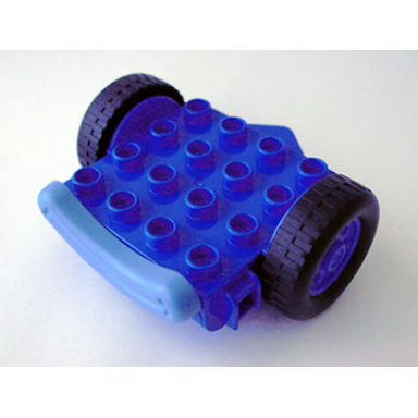 blue duplo crane base front with medium blue smile and 2 wheels with black tires