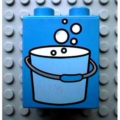 blue duplo brick 1 x 2 x 2 with bucket of water and bubbles pattern