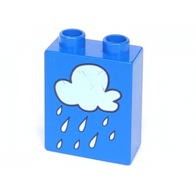 blue duplo brick 1 x 2 x 2 with rain cloud pattern