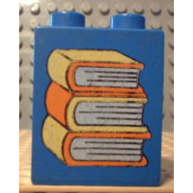 blue duplo brick 1 x 2 x 2 with three books in a stack pattern