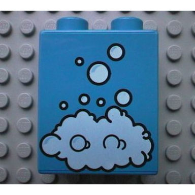 blue duplo brick 1 x 2 x 2 with soap bubble pattern