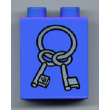 blue duplo brick 1 x 2 x 2 with keys on ring pattern