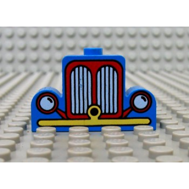 blue brick modified 1 x 4 x 2 center stud top with car grille fabuland yellow red pattern