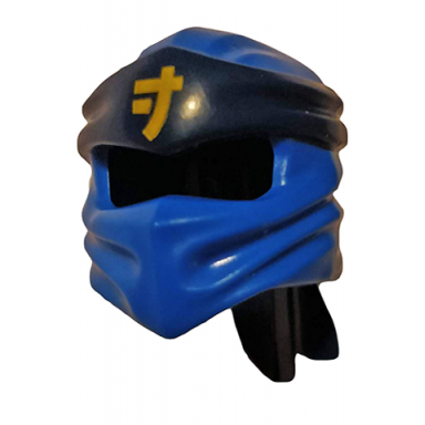 blue minifigure headgear ninjago wrap type 4 with molded dark blue headband and printed yellow ninjago logogram letter j pattern