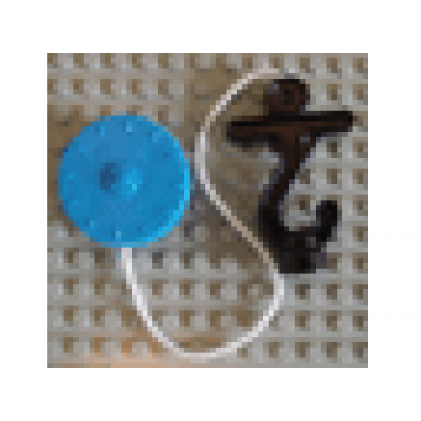 blue duplo winch drum narrow with white string and black thick hook fixed with stud holder and horizontal bar