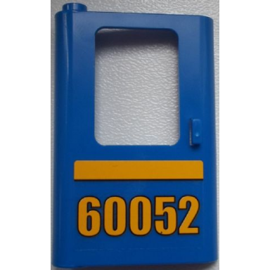 blue door 1 x 4 x 5 train left thin support at bottom with bright light orange stripe and 60052 pattern sticker - set 60052