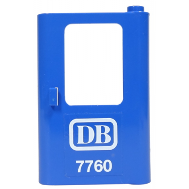 blue door 1 x 4 x 5 train right thin support at bottom with white db 7760 pattern sticker - set 7760