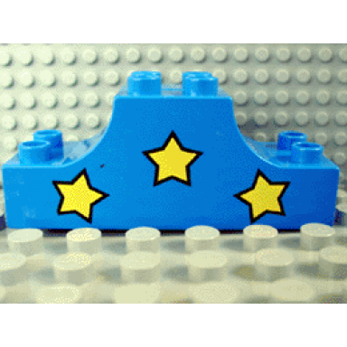 blue duplo brick 2 x 6 x 2 arch inverted double with three yellow stars pattern