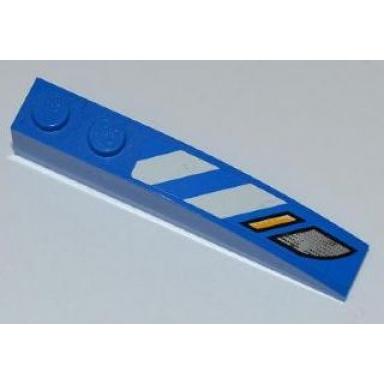 blue slope curved 6 x 1 with blue and white danger stripes and headlights pattern model right sticker - sets 7970