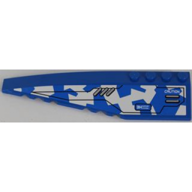 blue wedge 12 x 3 left with silver vents and caution on blue and white camouflage pattern sticker - set 8118