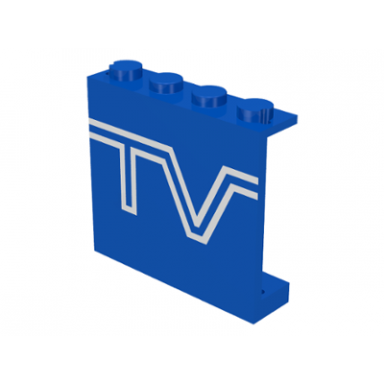 blue panel 1 x 4 x 3 - solid studs with tv logo pattern