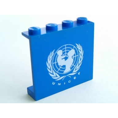 blue panel 1 x 4 x 3 - solid studs with unicef logo pattern