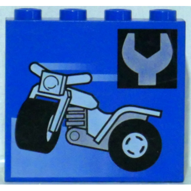 blue panel 1 x 4 x 3 - hollow studs with motorcycle and wrench pattern