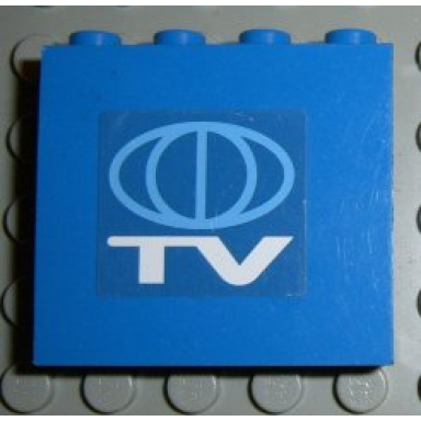 blue panel 1 x 4 x 3 with tv globe logo pattern sticker - set 6553