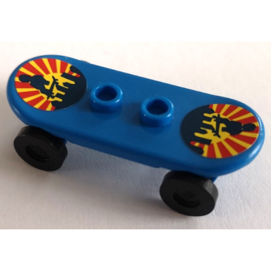 blue minifigure utensil skateboard deck with city skyline sunset and skateboarder pattern stickers with black wheels 42511pb08 2496 - set 8403