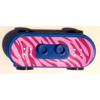 blue minifigure utensil skateboard deck with magenta and bright pink tiger stripes pattern sticker with black wheels 42511pb18 2496 - set 41058