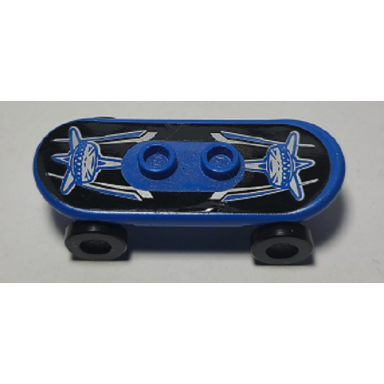 blue minifigure utensil skateboard deck with silver sharks and stripes on black background pattern sticker with black wheels 42511pb29 2496 - set 6738