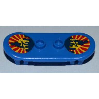 blue minifigure utensil skateboard deck with city skyline sunset and skateboarder pattern stickers - set 8403