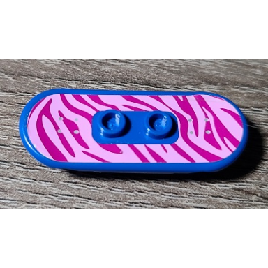 blue minifigure utensil skateboard deck with magenta and bright pink tiger stripes pattern sticker - set 41058