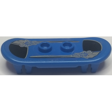 blue minifigure utensil skateboard deck with silver fish skeleton and black grip tape pattern sticker - set 6738