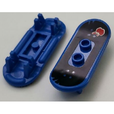 blue minifigure utensil skateboard deck with red apple with white outline on black background pattern sticker - set 79118