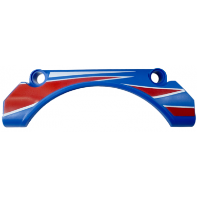 blue technic panel car mudguard arched 9 x 2 x 3 straight top with red and white racing stripes and triangles pattern