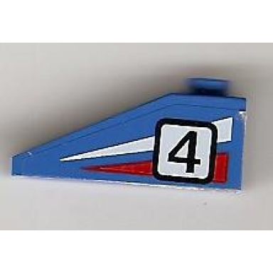 blue slope 33 3 x 1 with black number 4 on red and white stripes pattern model left side sticker - set 6539
