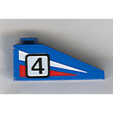 blue slope 33 3 x 1 with black number 4 on red and white stripes pattern model right side sticker - set 6539