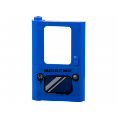 blue door 1 x 4 x 5 train left thick support at bottom with black emergency door dark blue panel with silver stripes pattern sticker - set 77073