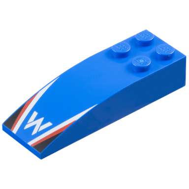 blue slope curved 6 x 2 with williams formula 1 logo stylized capital letter w white and red stripes black triangles pattern